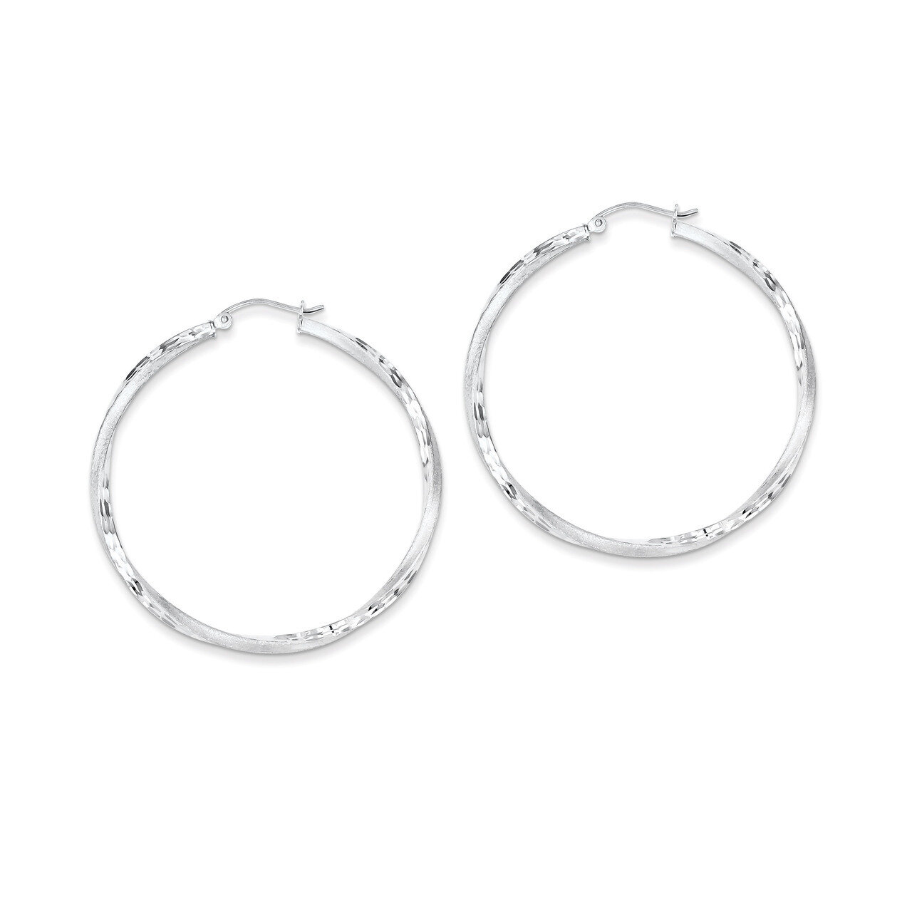Satin &amp; Diamond Cut Twist Hoop Earrings Sterling Silver Rhodium-plated QE4602, MPN: QE4602, 8839579…
