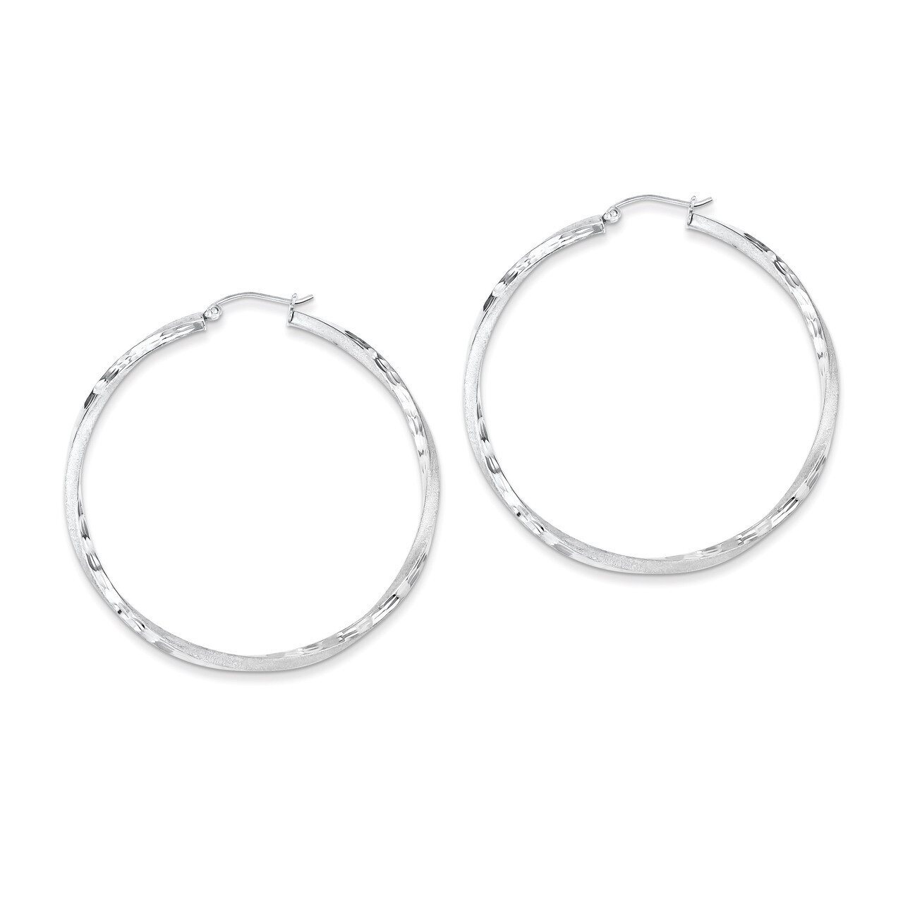 Satin &amp; Diamond Cut Twist Hoop Earrings Sterling Silver Rhodium-plated QE4603, MPN: QE4603, 8839579…