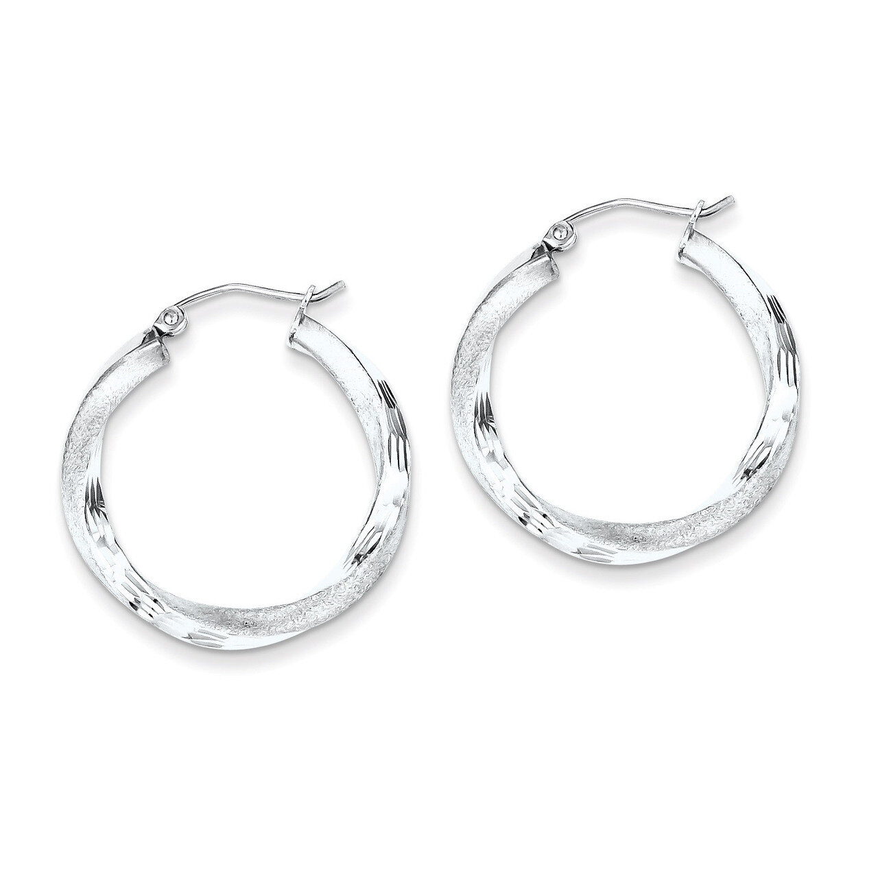 3.00mm Polished &amp; Satin Twisted Hoop Earrings Sterling Silver Rhodium-plated QE4611