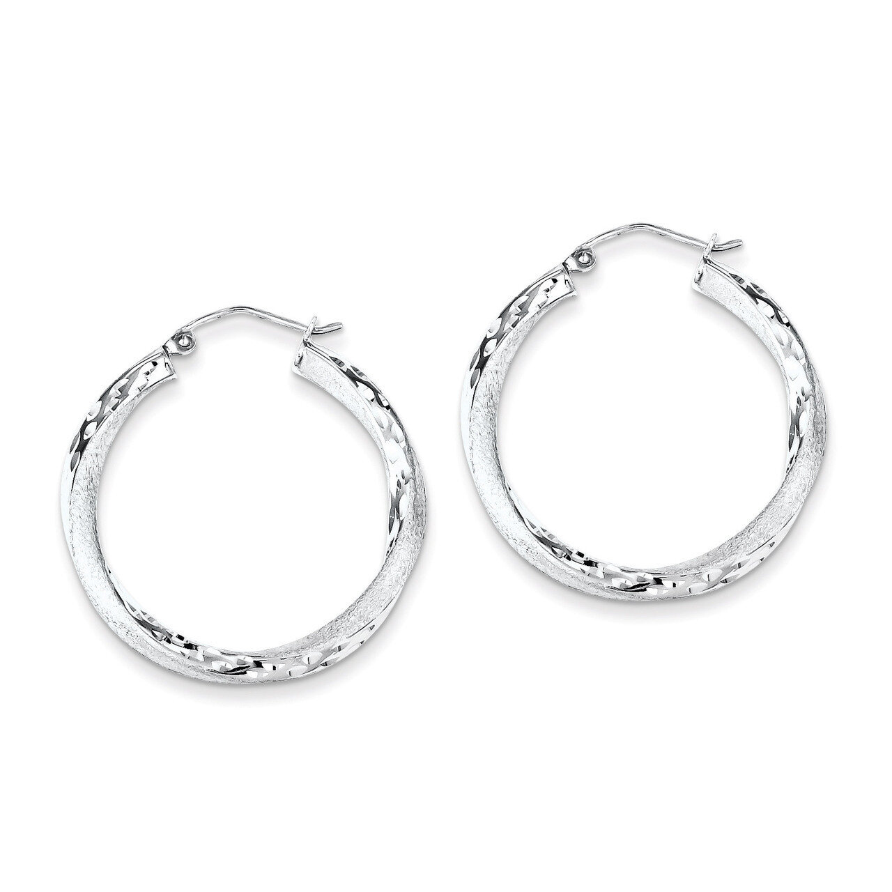 3.00mm Polished &amp; Satin Twisted Hoop Earrings Sterling Silver Rhodium-plated QE4612, MPN: QE4612, 8…