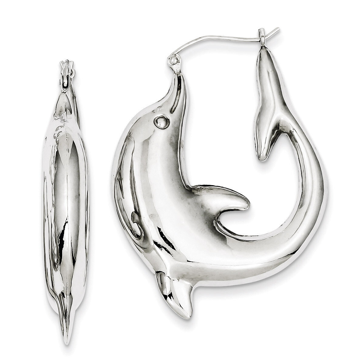 Dolphin Hoop Earrings Sterling Silver Rhodium-plated QE4699, MPN: QE4699, 883957933023