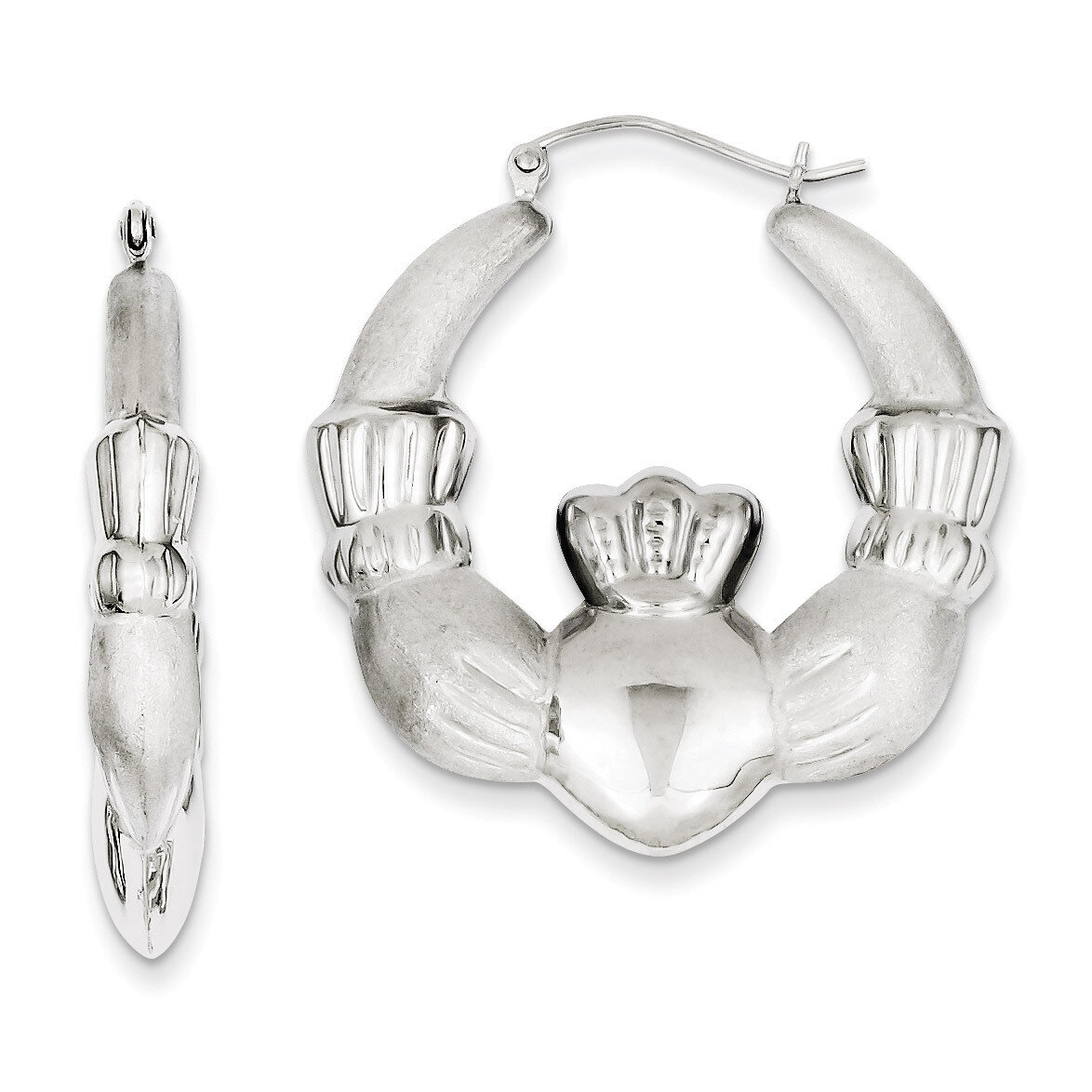 Satin Claddagh Hoop Earrings Sterling Silver Rhodium-plated Polished QE4700, MPN: QE4700, 883957933…