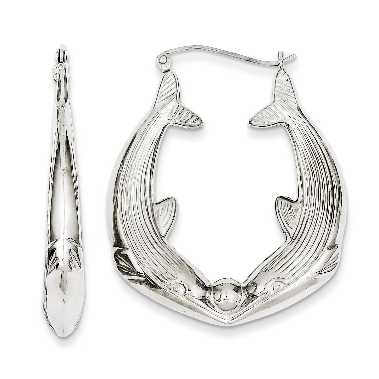 Dolphin Hoop Earrings Sterling Silver Rhodium-plated QE4707, MPN: QE4707, 883957933108