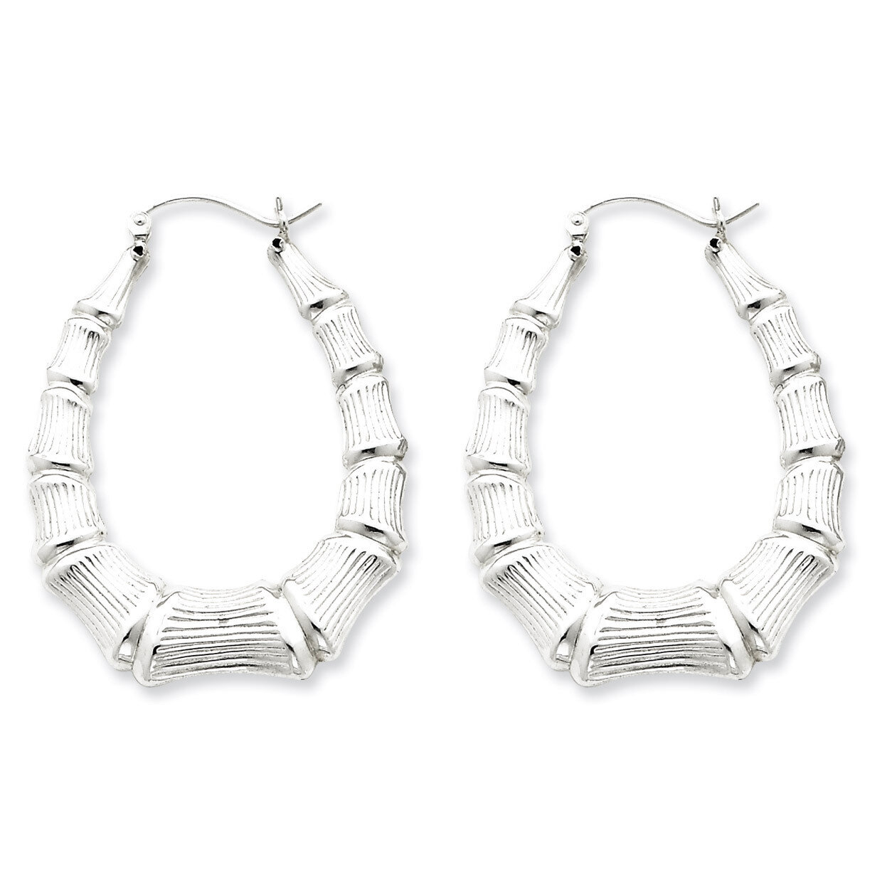 Oval Bamboo Hoop Earrings Sterling Silver Rhodium-plated QE4708, MPN: QE4708, 883957933115