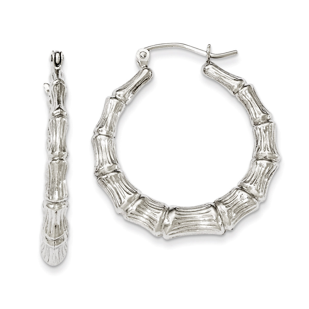 Bamboo Hoop Earrings Sterling Silver Rhodium-plated QE4711, MPN: QE4711, 883957933146