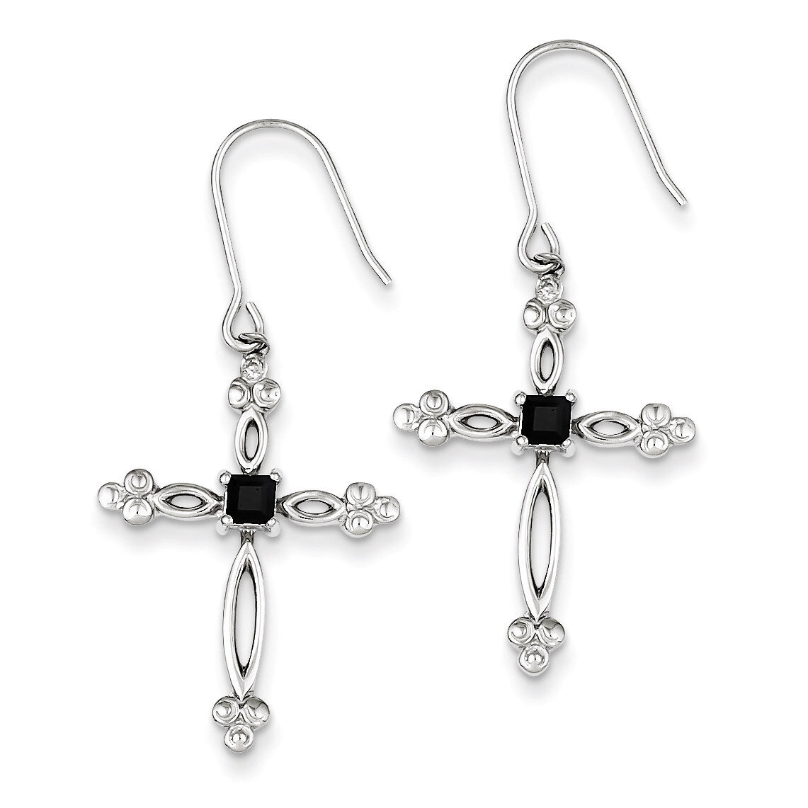 Accent Diamond Cross Earrings Sterling Silver Diamond QE4773, MPN: QE4773, 886774113357