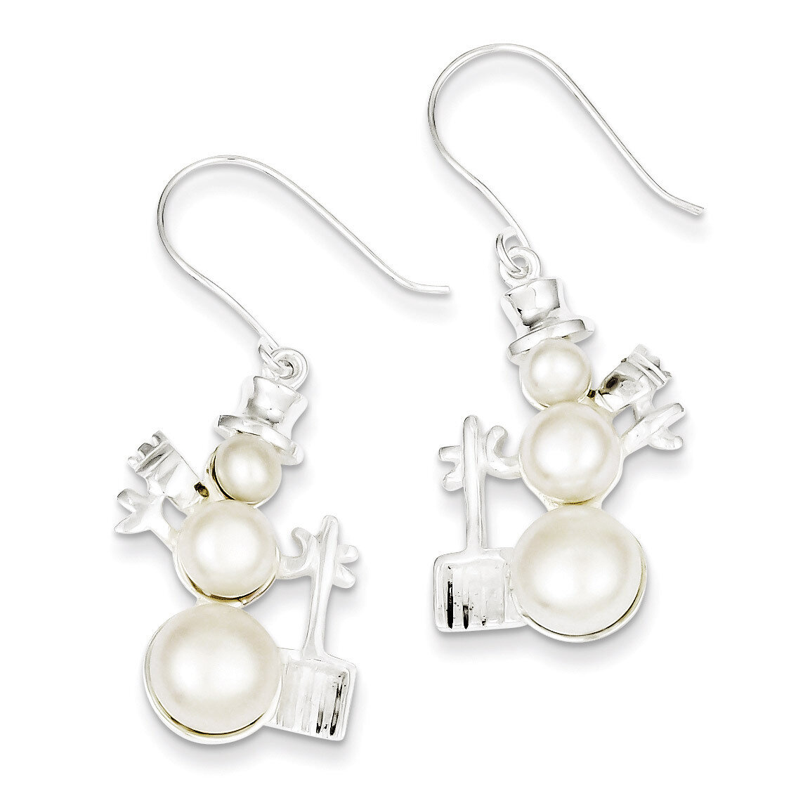 Pearl Snowman Earrings Sterling Silver Cultured QE4785, MPN: QE4785, 191101188671
