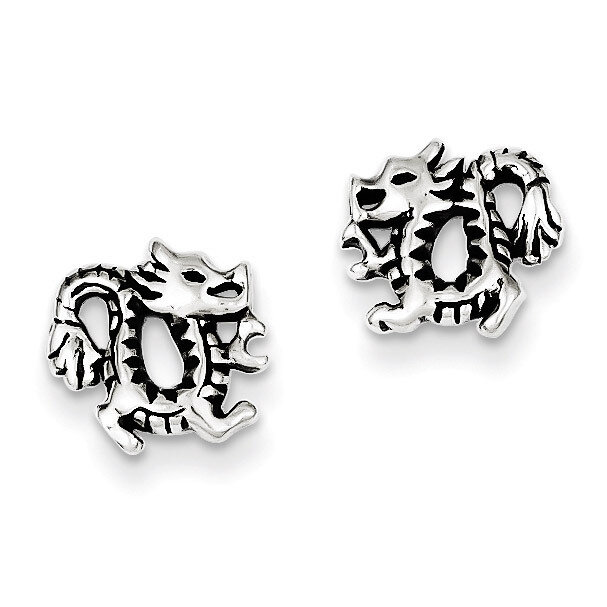 Dragon Post Earrings Antiqued Sterling Silver QE4913
