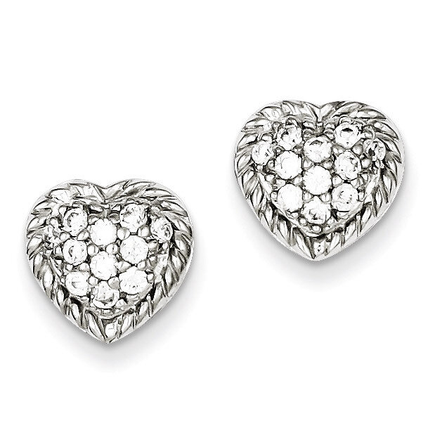 Heart Post Earrings Sterling Silver Diamond QE4942