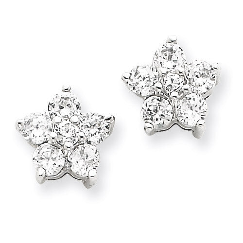 Flower Post Earrings Sterling Silver Diamond QE4952, MPN: QE4952, 883957934334