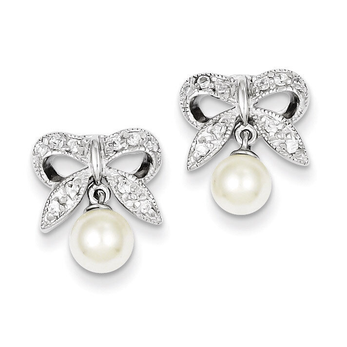 Pearl Diamond Post Earrings Sterling Silver Cultured QE5099, MPN: QE5099, 191101188909