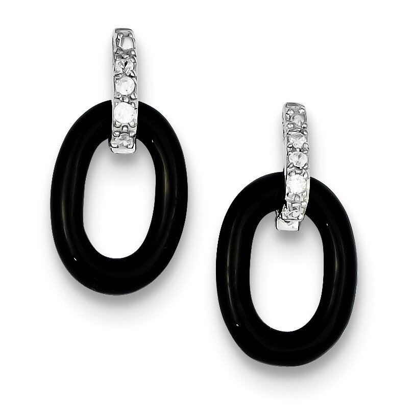 Onyx &amp; Diamond Earrings Sterling Silver QE5143, MPN: QE5143, 191101188954