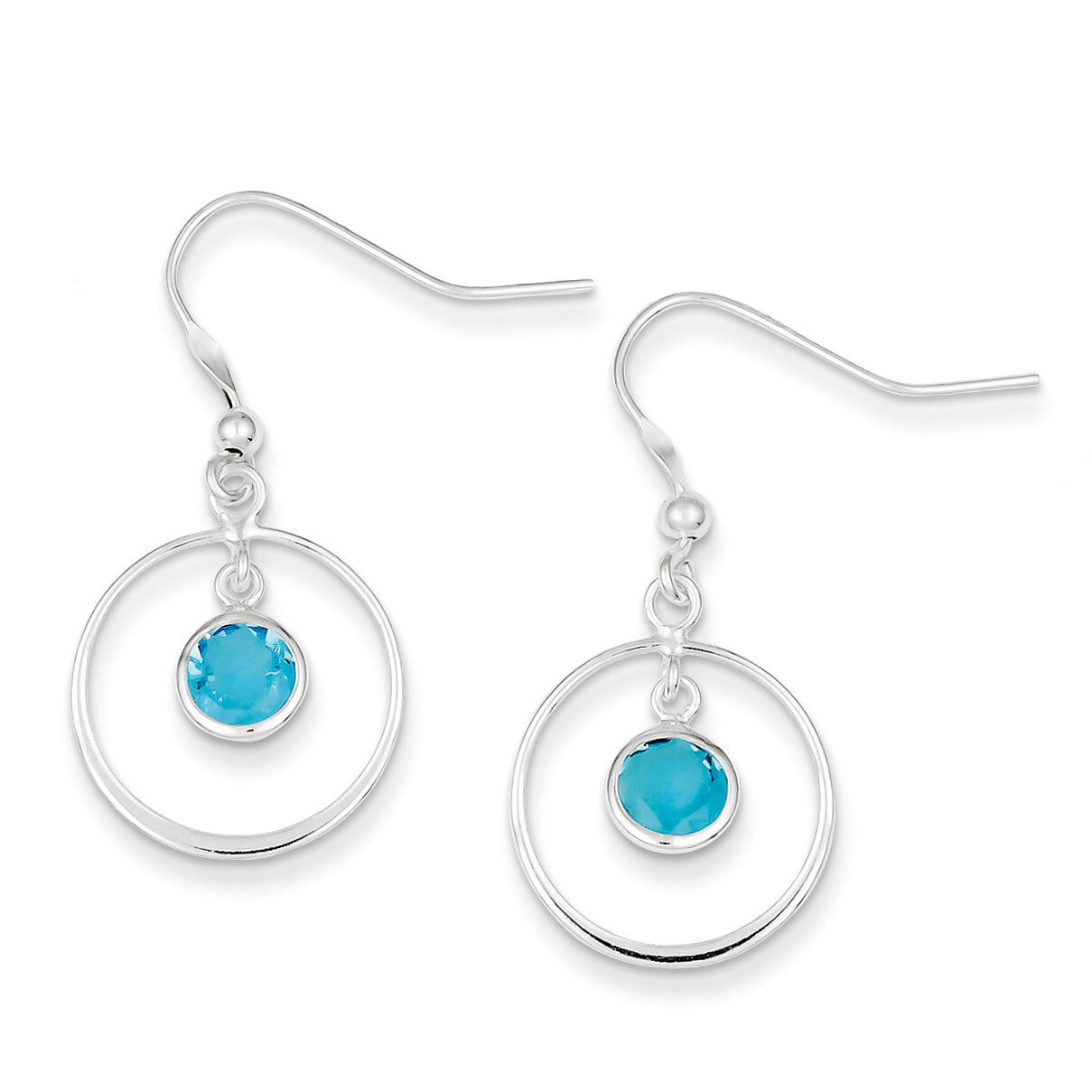Circle Dangle Blue Diamond Earrings Sterling Silver QE5147