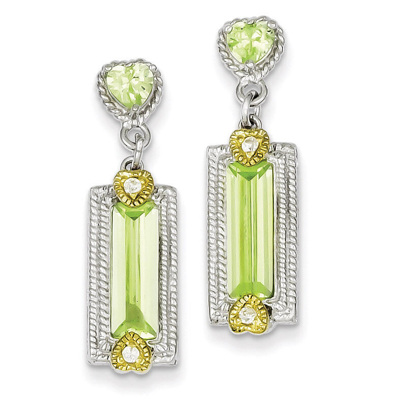 Vermeil Light Green Diamond Post Earrings Sterling Silver QE5209