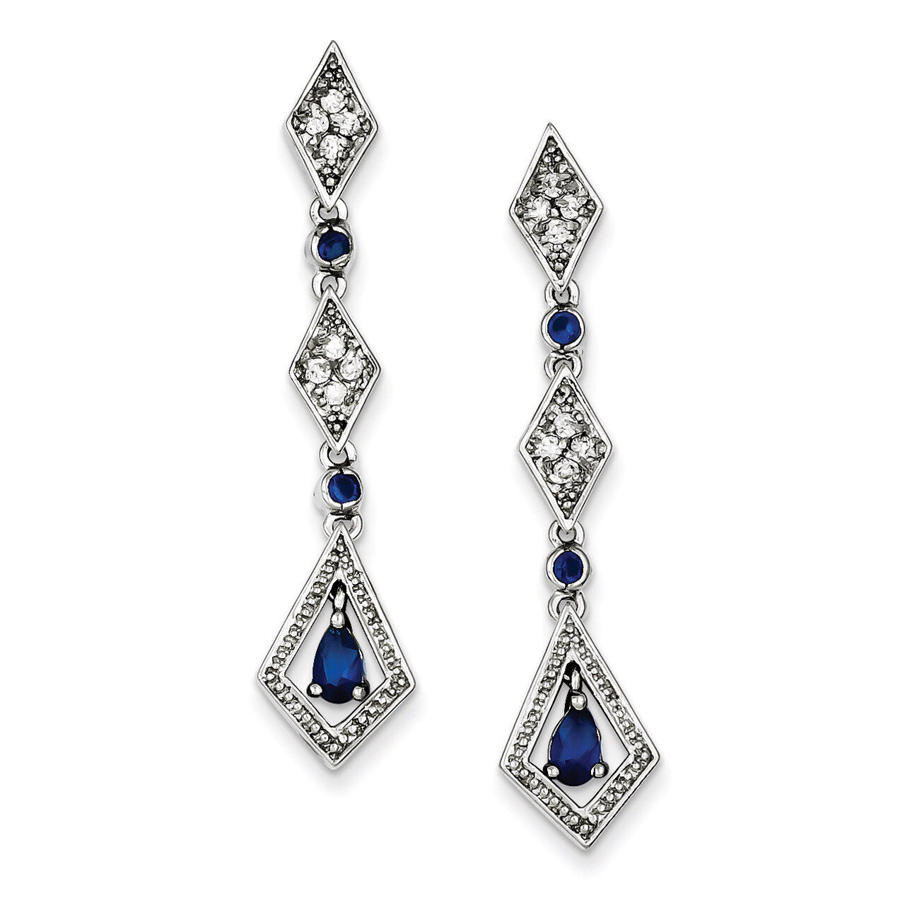 Dark Blue Diamond Dangle Post Earrings Sterling Silver QE5257, MPN: QE5257, 191101189159