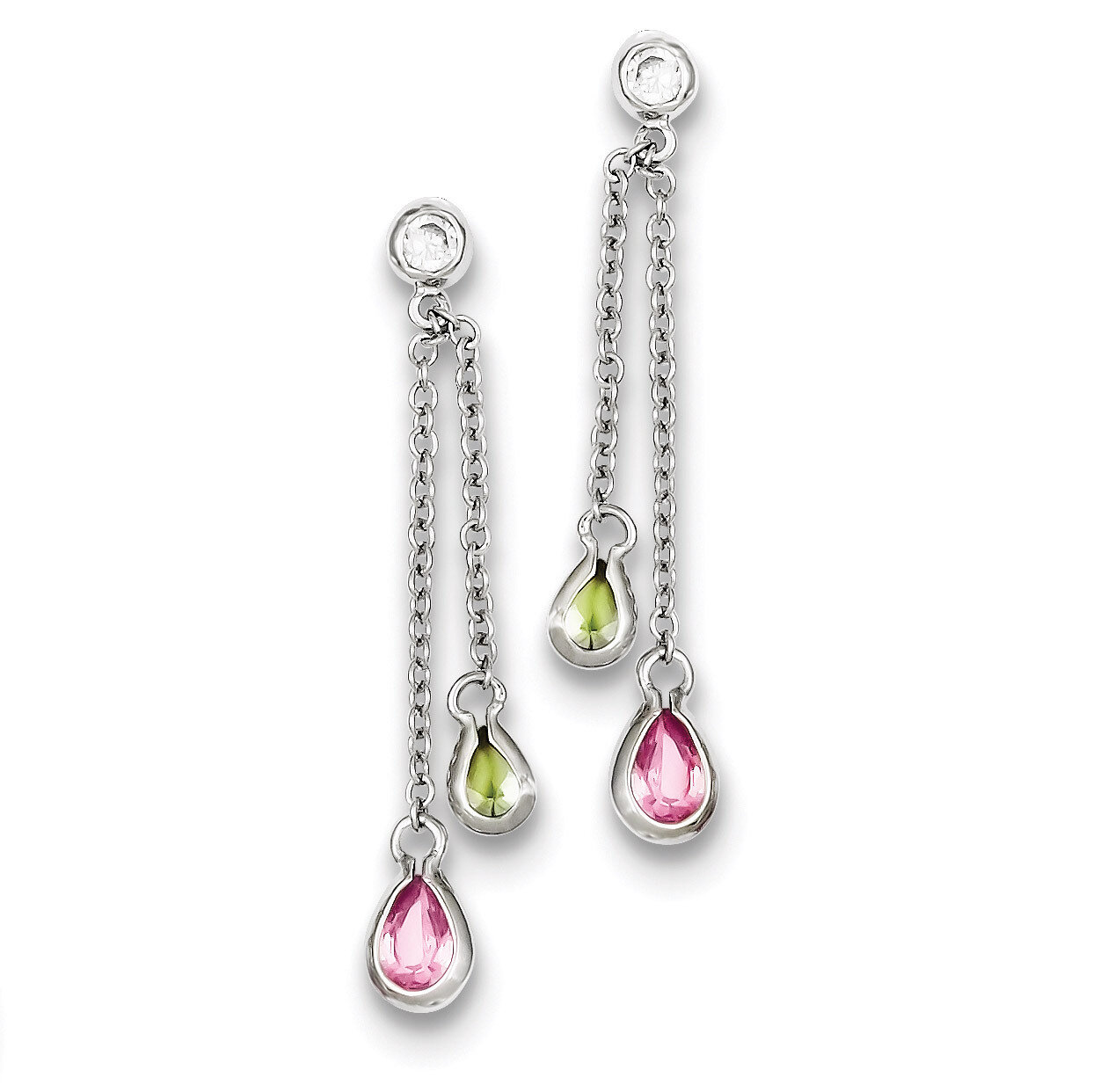 Multicolor Diamond Dangle Post Earrings Sterling Silver QE5298, MPN: QE5298, 883957936055