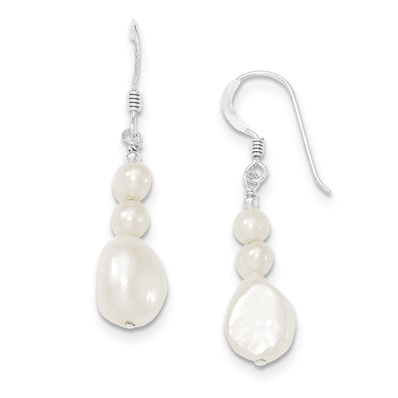Pearl Dangle Earrings Sterling Silver Cultured QE5422, MPN: QE5422, 883957217543