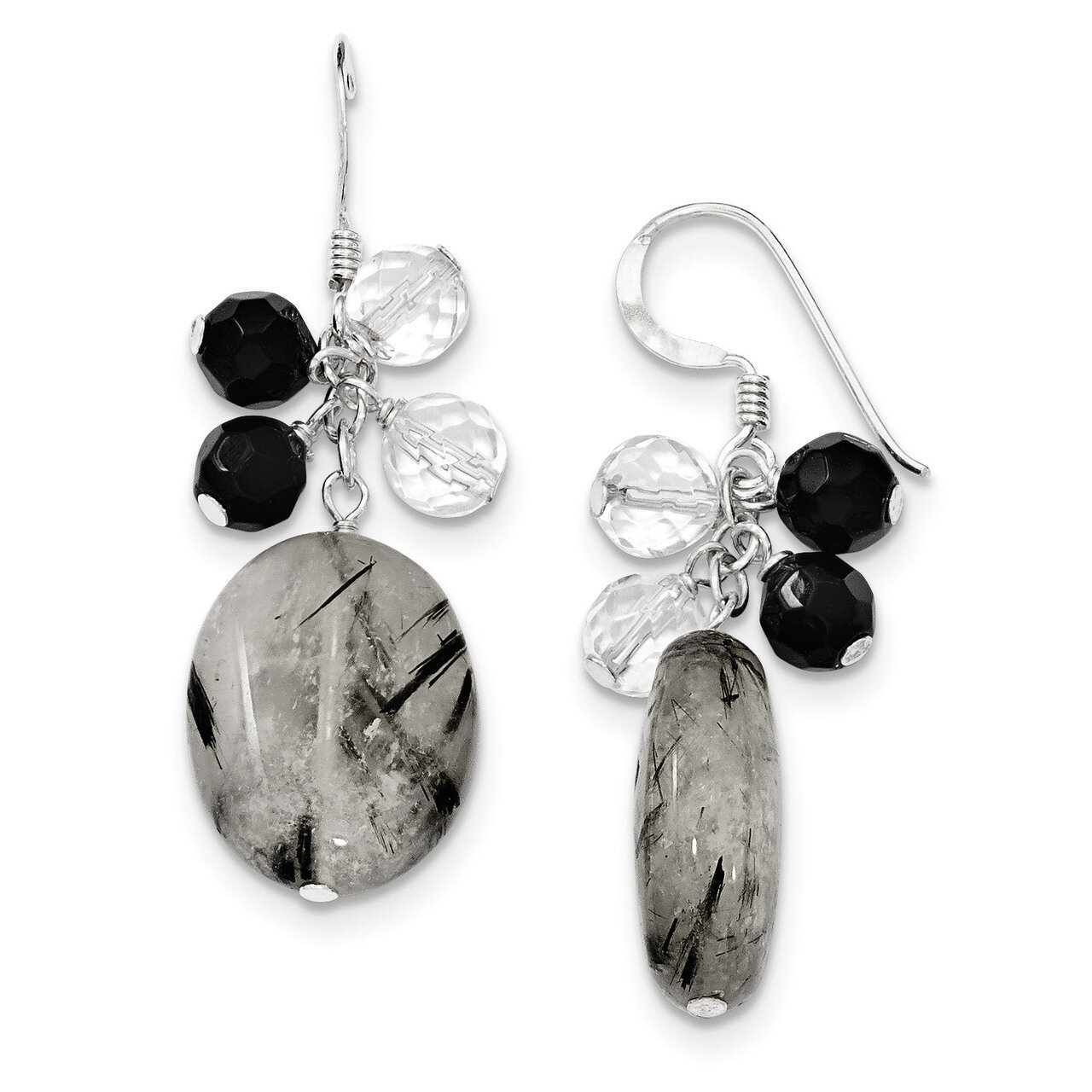 Black Agate Crystal Tourmalinated Qtz Earrings Sterling Silver QE5472, MPN: QE5472, 886774079769