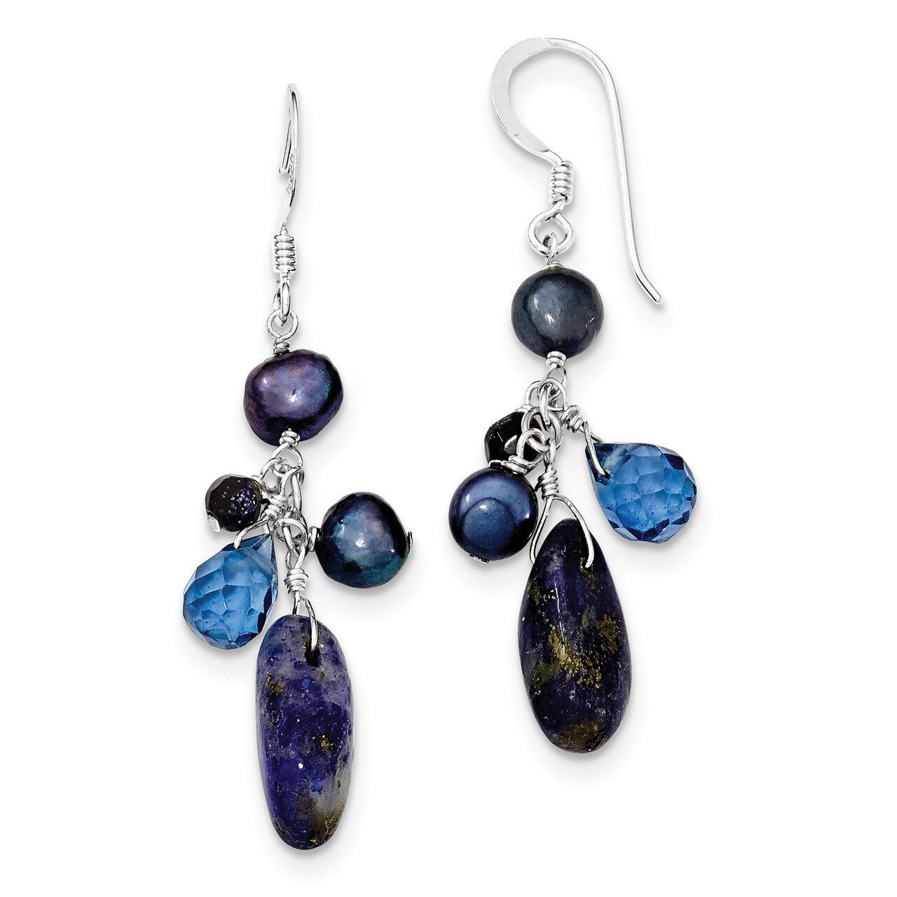 Blue Sandstone Dark Blue Cultured Pearl Earrings Sterling Silver QE5544