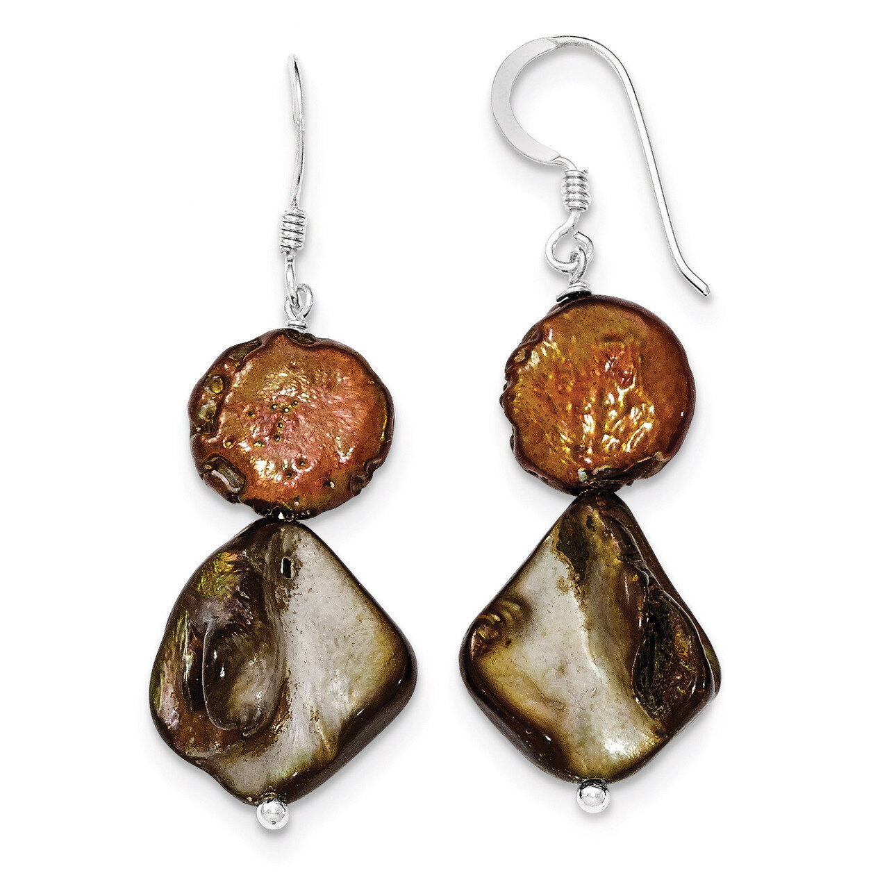 Golden Brown Mother of Pearl &amp; Cultured Pearl Earrings Sterling Silver QE5929, MPN: QE5929, 1911011…