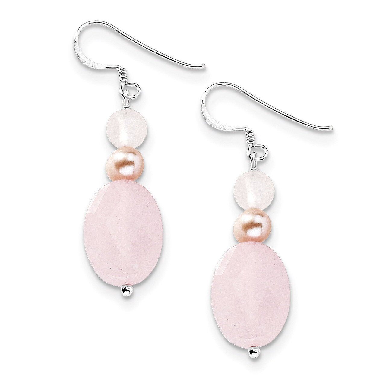 Rose Quartz & Pink Cultured Pearl Earrings Sterling Silver QE5945