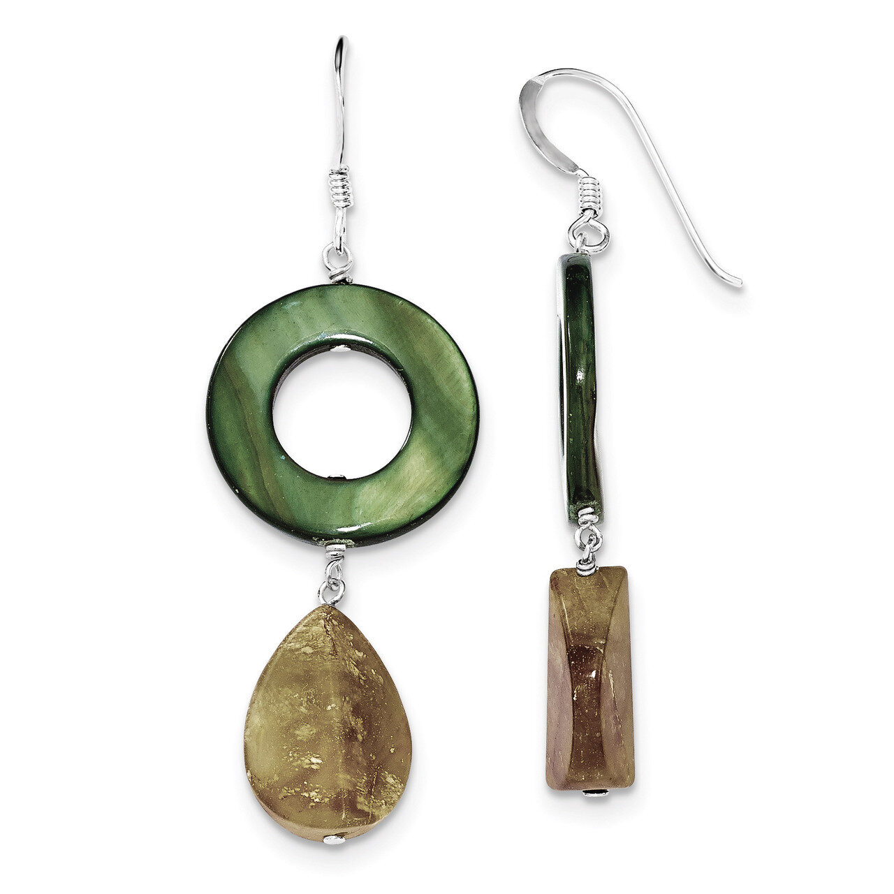 Jade &amp; Green Mother of Pearl Earrings Sterling Silver QE5948, MPN: QE5948, 191101189562