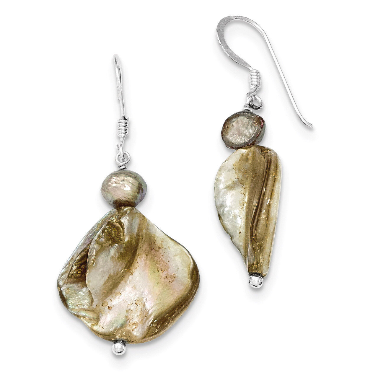 Light Brown Mother of Pearl & Cultured Pearl Earrings Sterling Silver QE6148