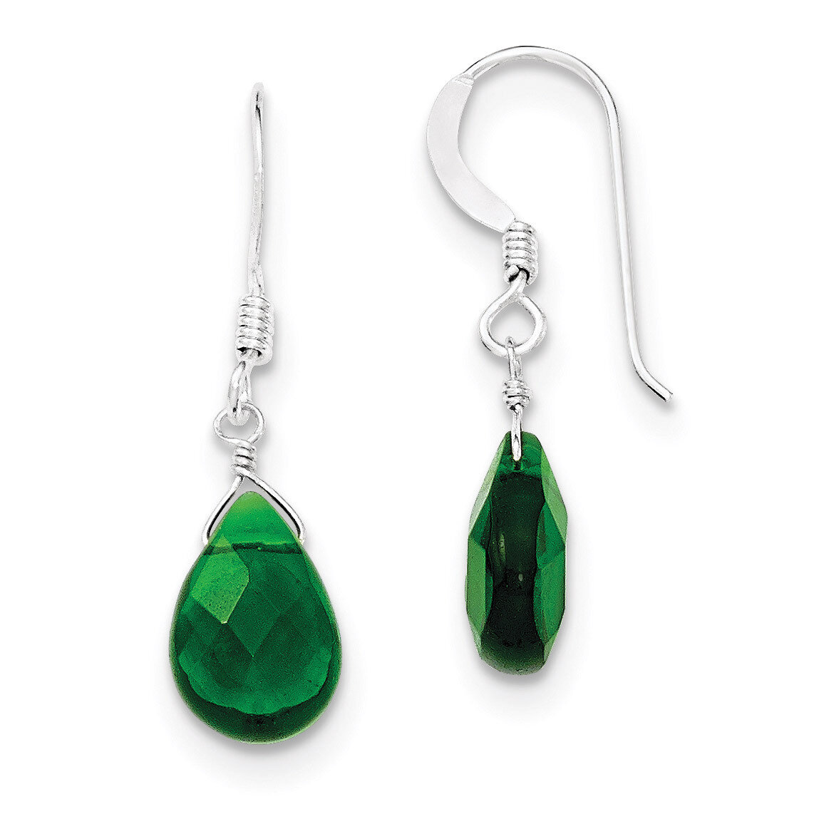 Dark Green Crystal Dangle Earrings Sterling Silver QE6205, MPN: QE6205, 191101189746