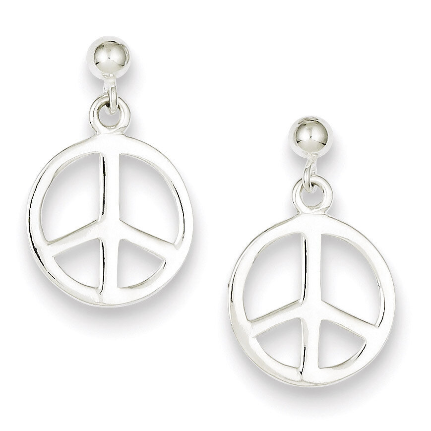 Peace Sign Dangle Earrings Sterling Silver QE6305, MPN: QE6305, 883957536842