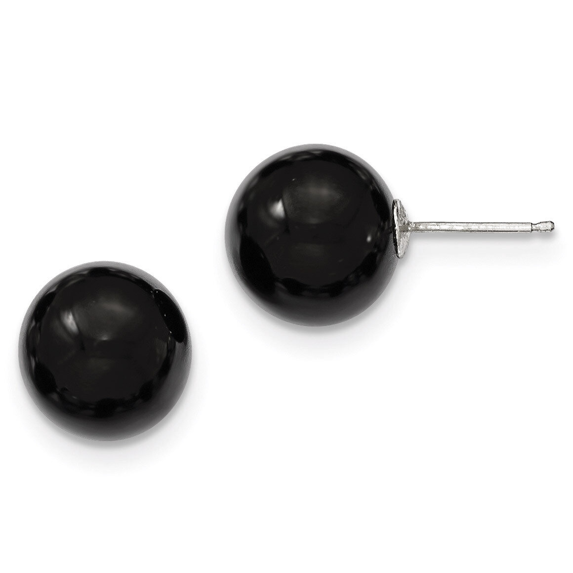 12-12.5mm Black Agate Earrings Sterling Silver QE6338, MPN: QE6338, 815479016960