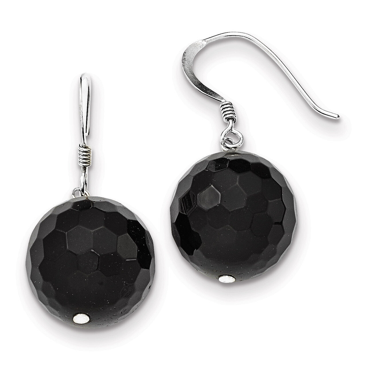 16.5mm Faceted Onyx Bead Earrings Sterling Silver QE6362, MPN: QE6362, 886774246987