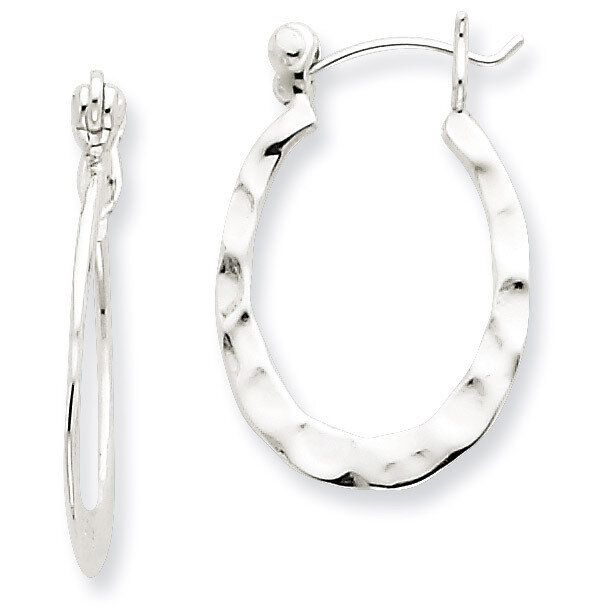 Hammered &amp; Polished Oval Hoop Earrings Sterling Silver QE6621, MPN: QE6621, 723252534061