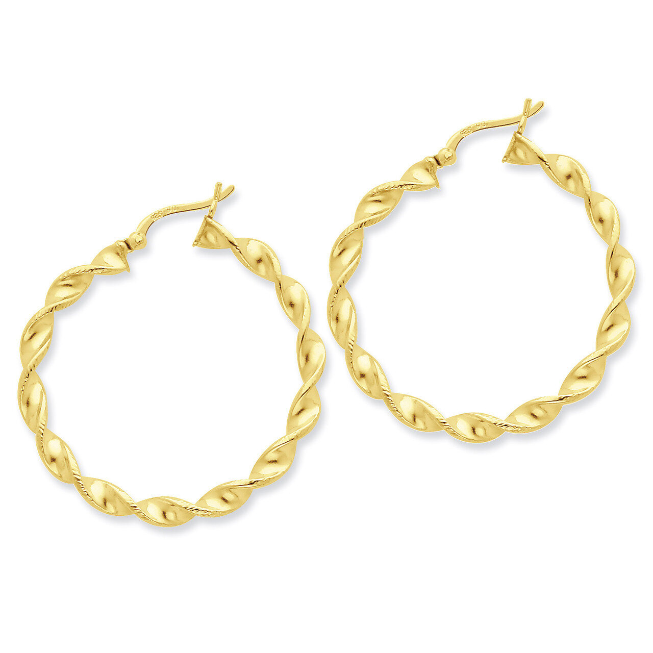 Gold-flashed Patterned Twist 35mm Hoop Earrings Sterling Silver QE6663, MPN: QE6663, 886774247762