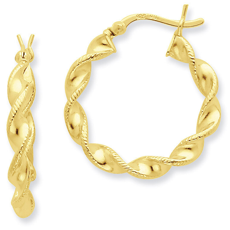 Gold-flashed Patterned Twist 25mm Hoop Earrings Sterling Silver QE6664