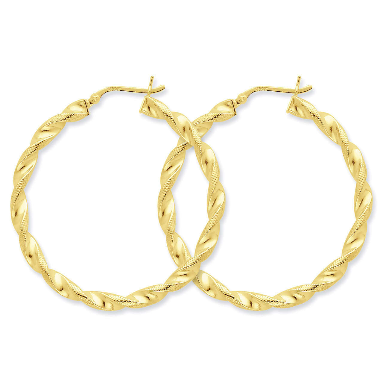 Gold-flashed Patterned Twist 45mm Hoop Earrings Sterling Silver QE6668, MPN: QE6668, 886774247748