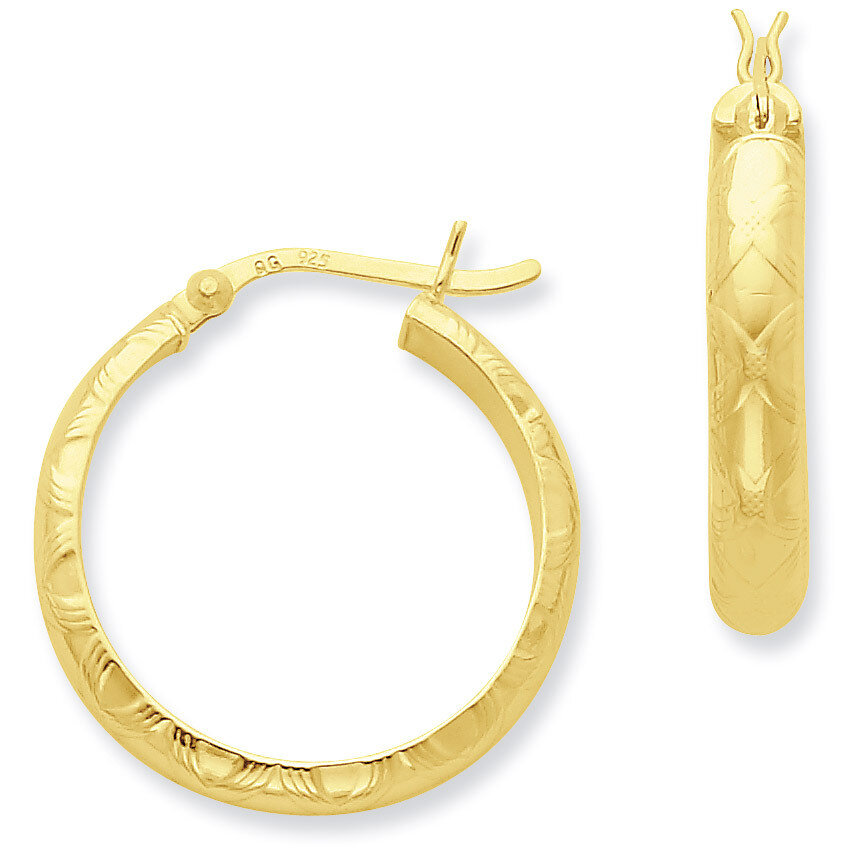 Gold-flashed Bamboo Patterned 25mm Hoop Earrings Sterling Silver QE6690