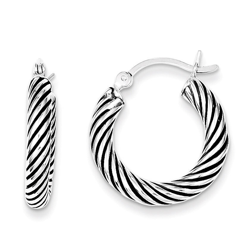 Open Twist Hoop Earrings Antiqued Sterling Silver QE6728