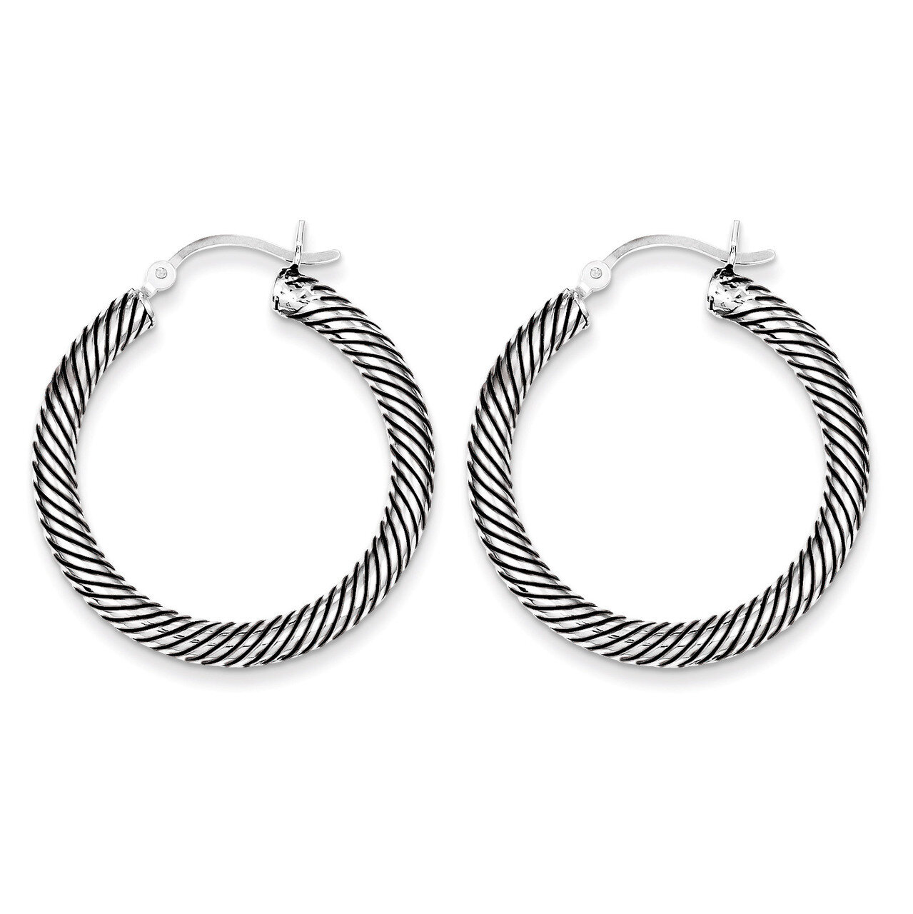 Open Twist Hoop Earrings Antiqued Sterling Silver QE6730, MPN: QE6730, 883957551654