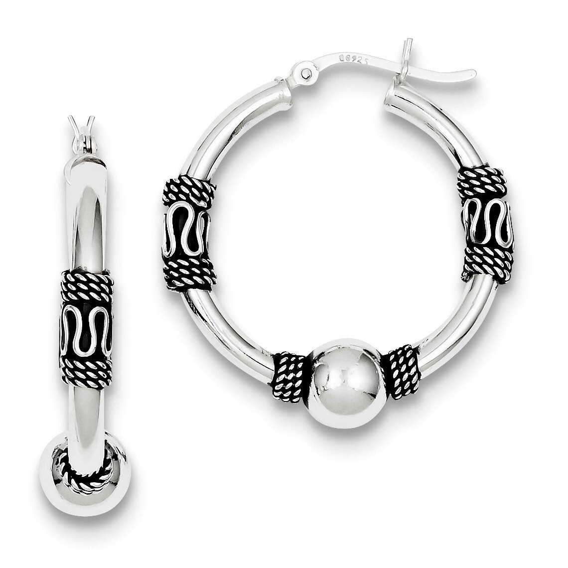 Hoop Earrings Antiqued Sterling Silver QE6861, MPN: QE6861, 883957525693