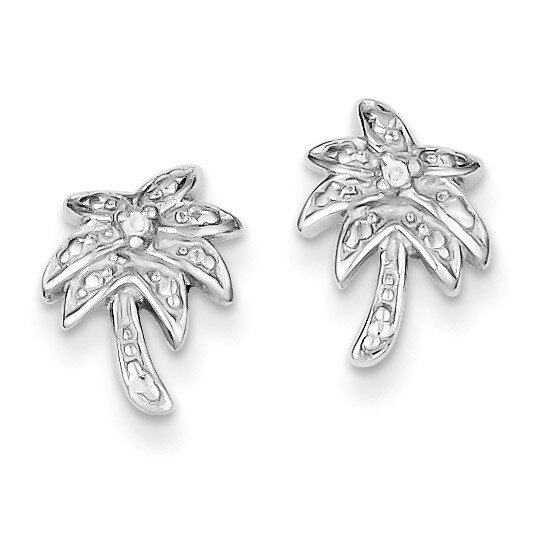 Palm Tree Post Earrings Sterling Silver Diamond QE6876, MPN: QE6876, 883957532899