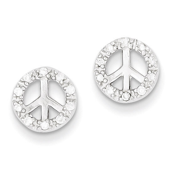 Peace Symbol Post Earrings Sterling Silver Diamond QE6879