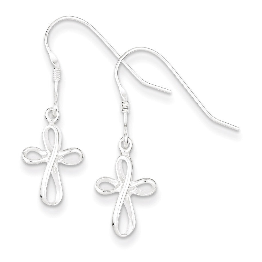 Cross Dangle Earrings Sterling Silver Polished QE6912, MPN: QE6912, 886774760858