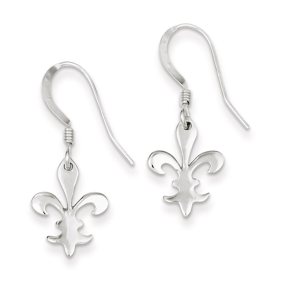 Fleur De Lis Dangle Earrings Sterling Silver Polished QE6925