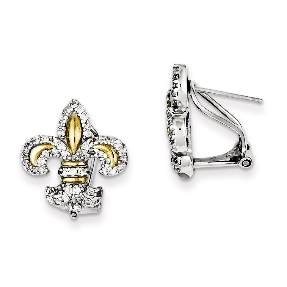 Vermeil Fleur de Lis Diamond Omega Back Earrings Sterling Silver QE6929, MPN: QE6929, 883957545233