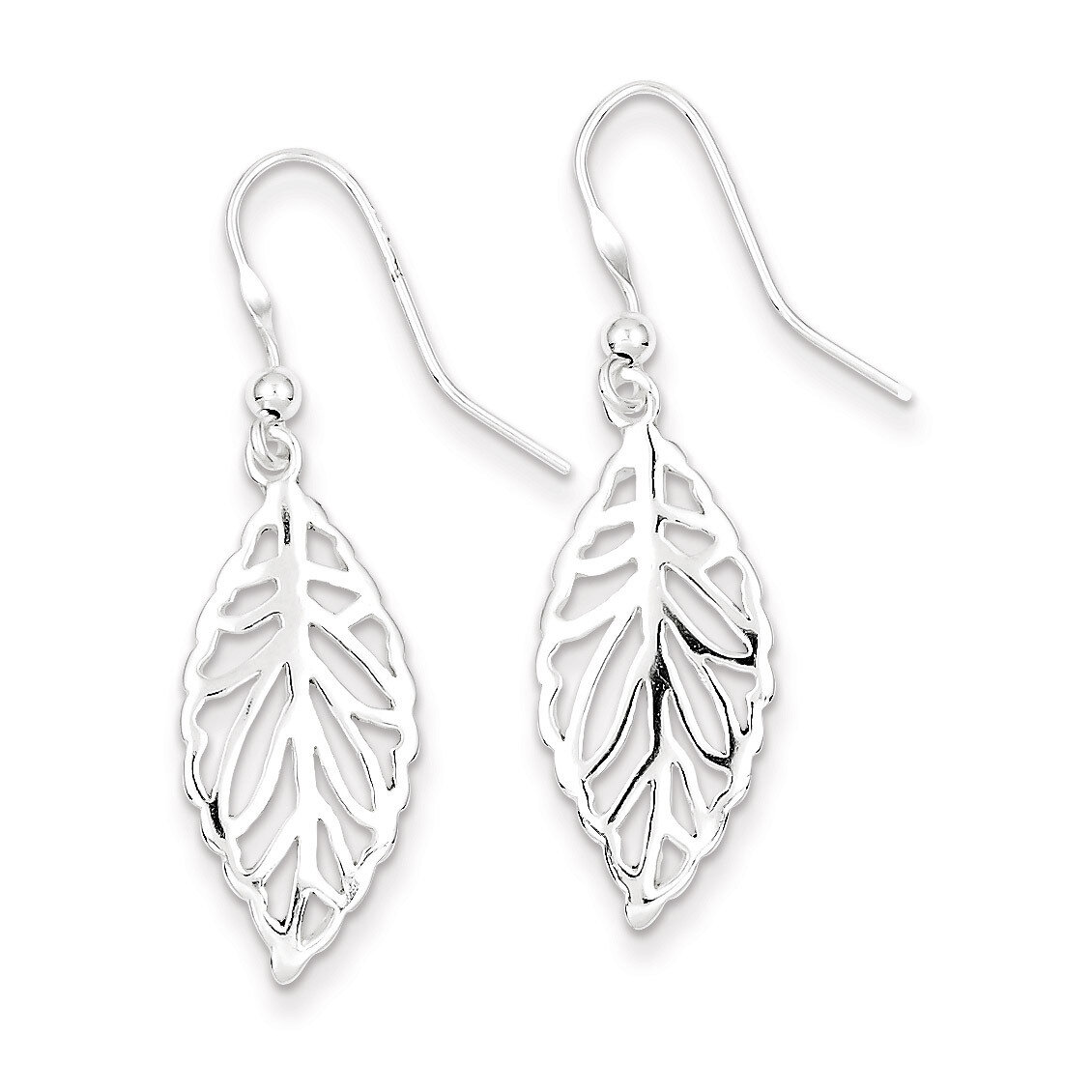 Leaf Dangle Earrings Sterling Silver Polished QE6932