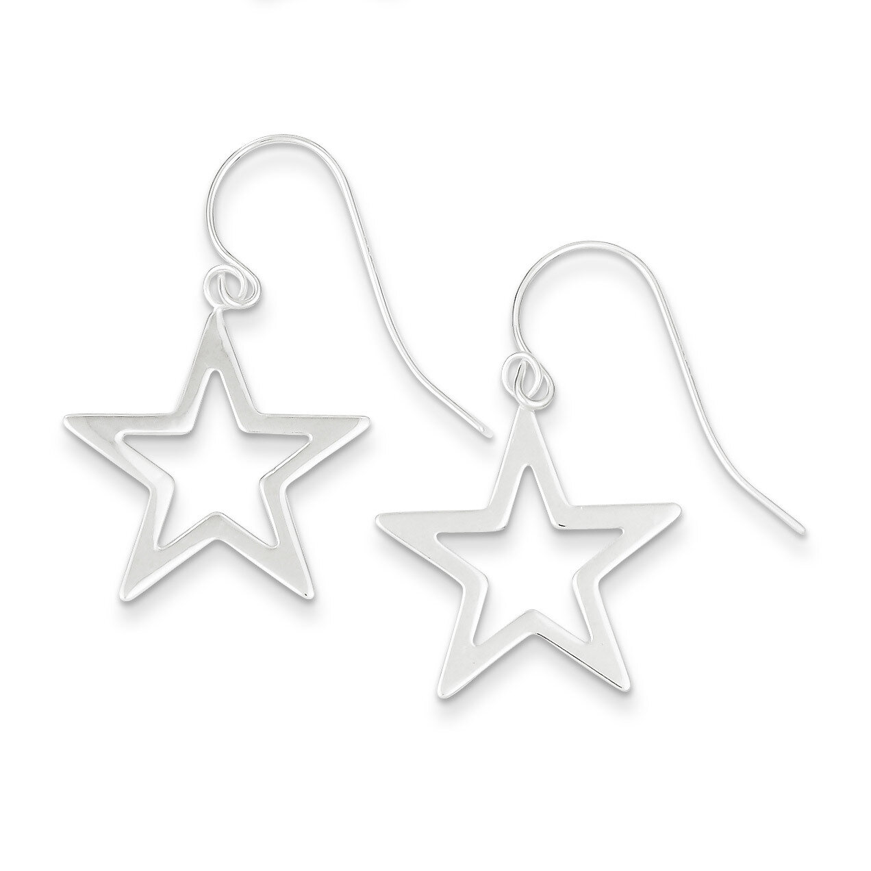 Star Dangle Earrings Sterling Silver Polished QE6935, MPN: QE6935, 723252597950