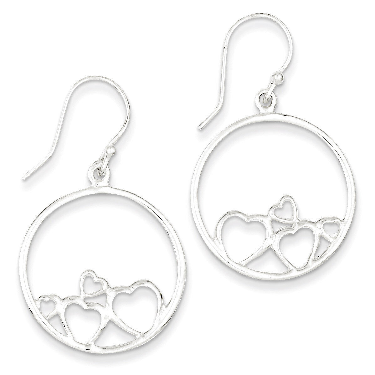 Open Hearts Circle Dangle Earrings Sterling Silver Polished QE7079, MPN: QE7079, 883957501628