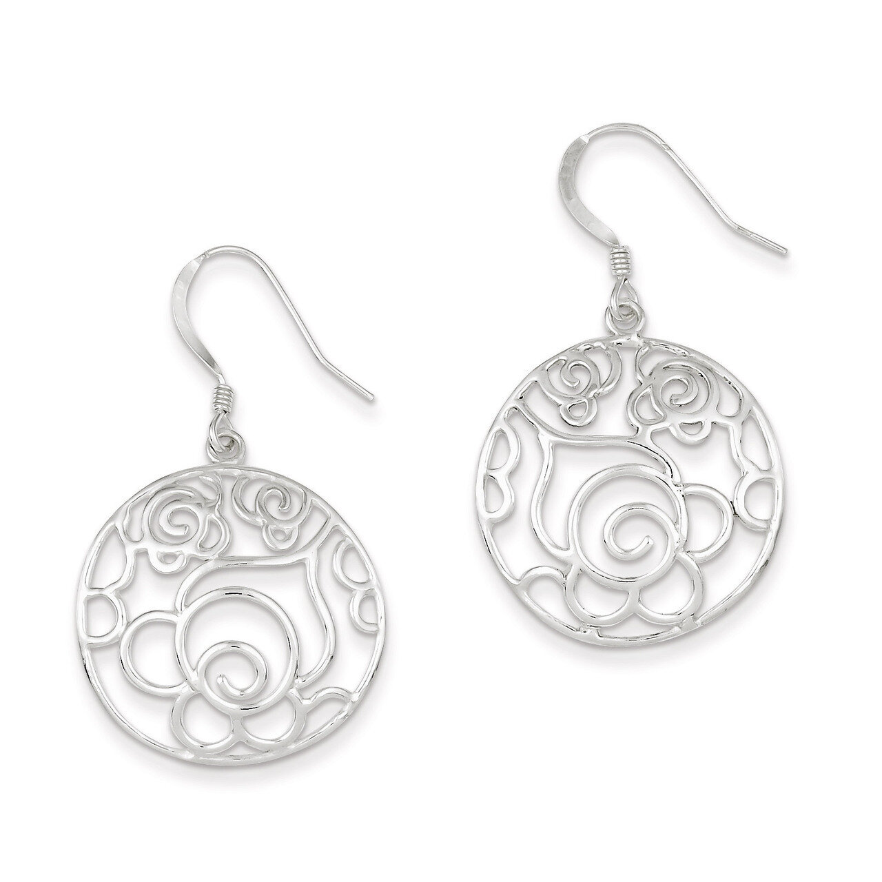 Round Fancy Dangle Earrings Sterling Silver Polished QE7082, MPN: QE7082, 883957561585