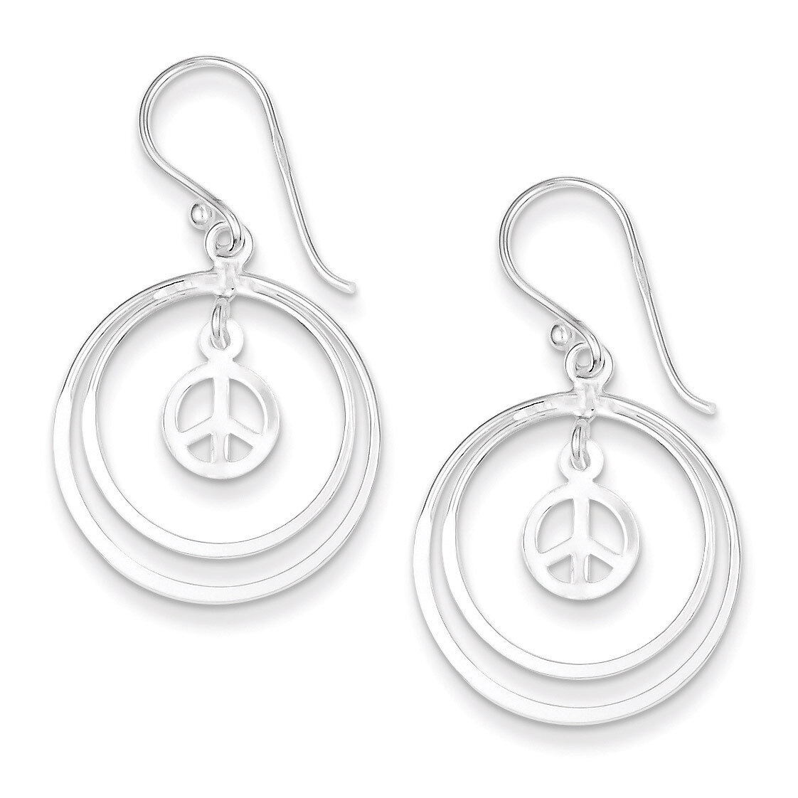 Double Circles Small Peace Symbol Dangle Earrings Sterling Silver QE7132, MPN: QE7132, 883957519555