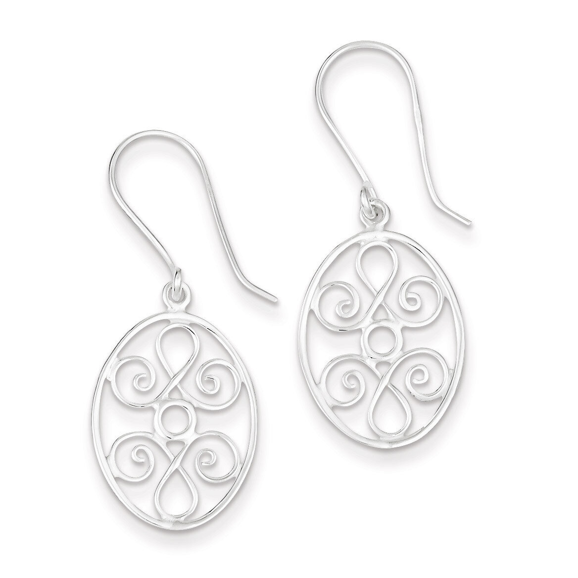 Oval Filigree Dangle Earrings Sterling Silver Polished QE7135, MPN: QE7135, 883957542768